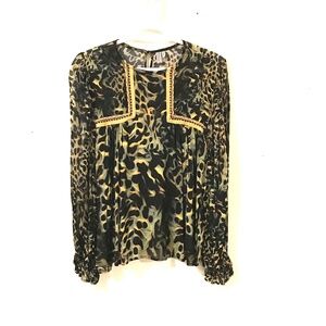 Anthropology Blank London peasant blouse women S leopard print sheer boho hippie
